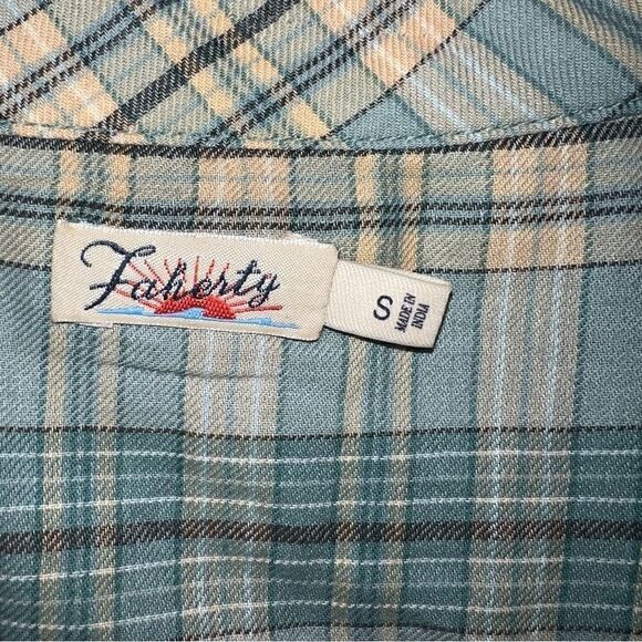 Faherty blue and green plaid button down long sleeve shirt w neck tie Sz small - Picture 9 of 11